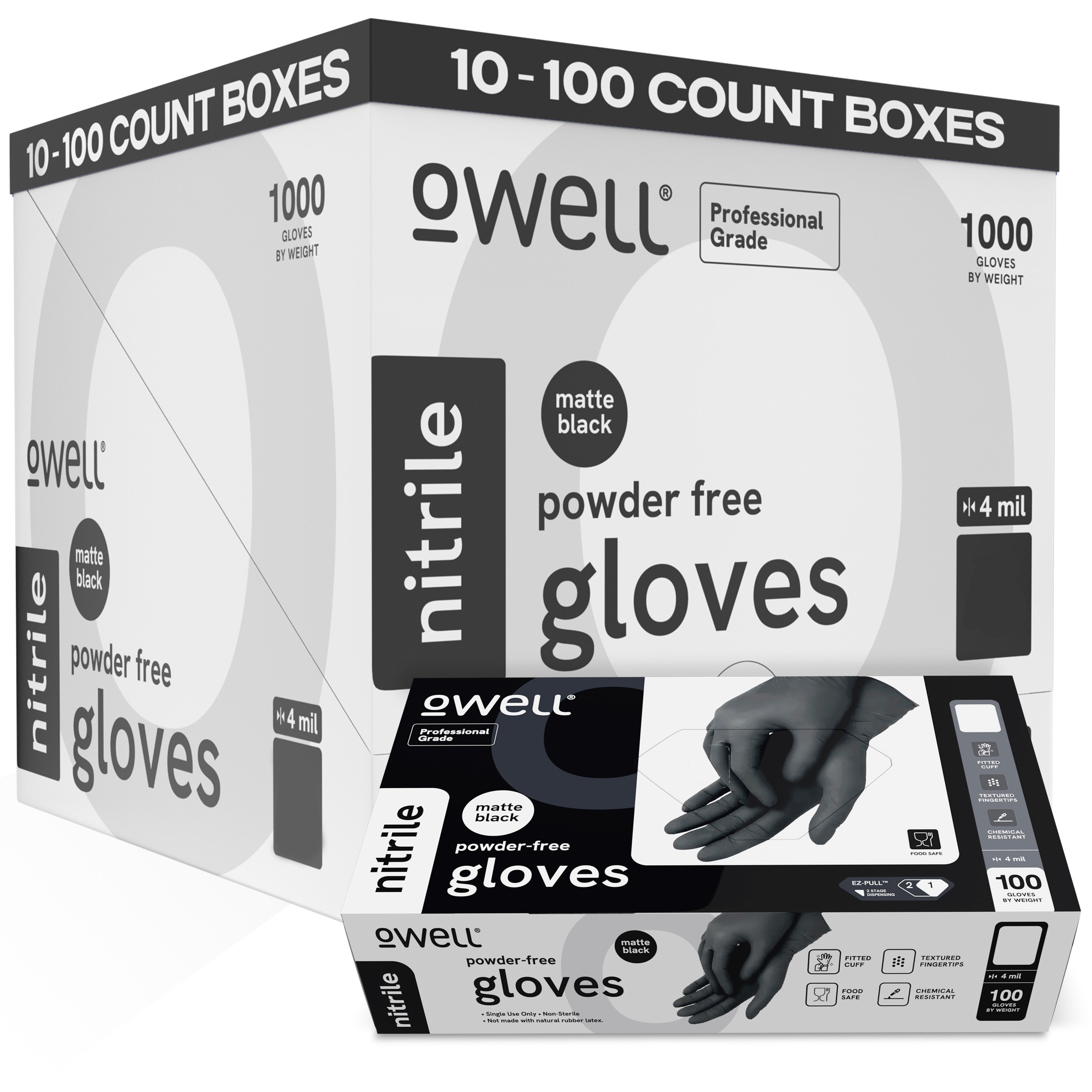 Black Professional Grade Nitrile Disposable Gloves - 4 Mil (1000 Count)