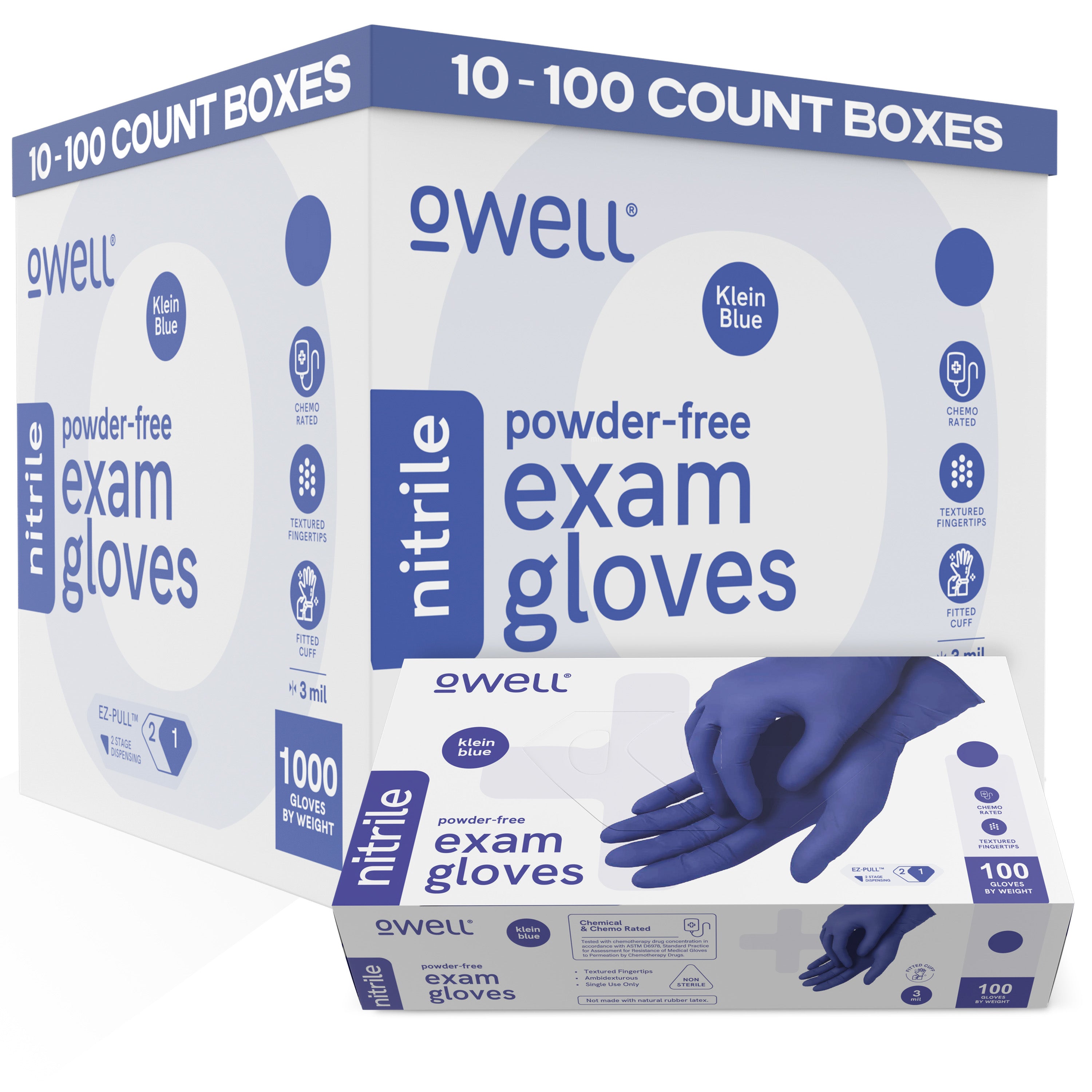 OWELL Blue Medical Exam Nitrile Disposable Gloves, 1000 Count, Medical Grade, Latex-Free and Powder-Free