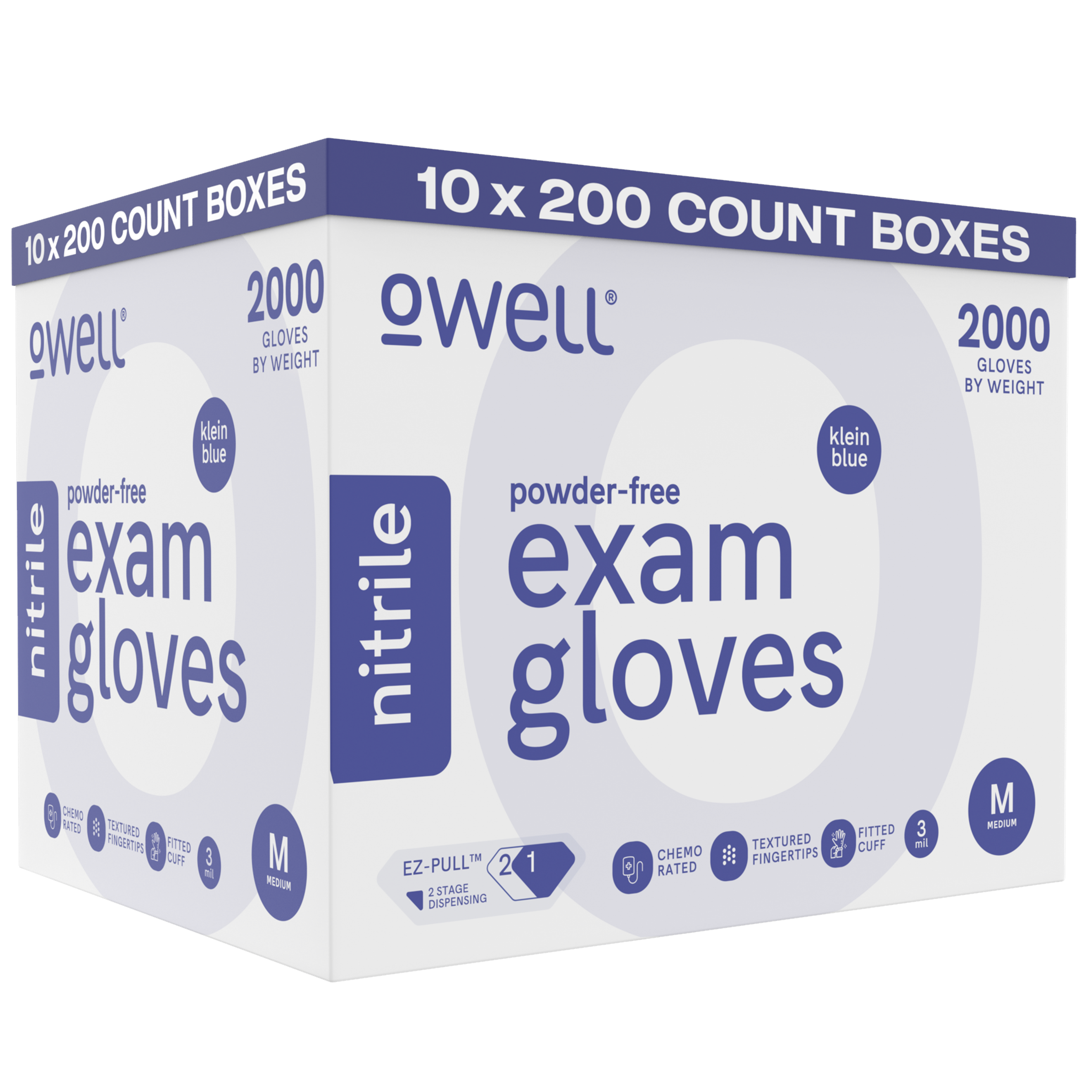 OWELL Blue Medical Exam Nitrile Gloves Medium 2000 Count Master Case