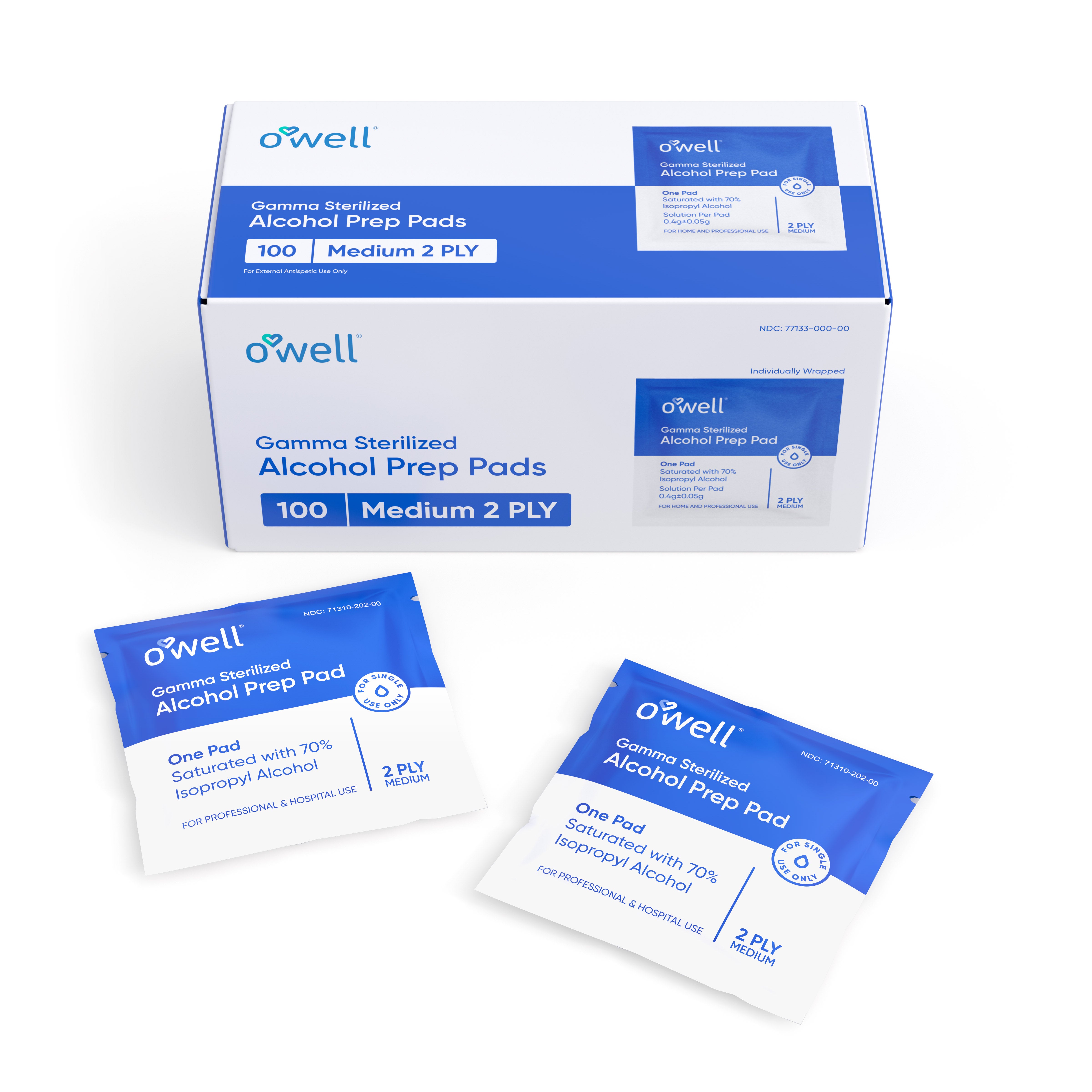 OWELL Alcohol Prep Pads, Individually Wrapped Alcohol Wipes (100 count)