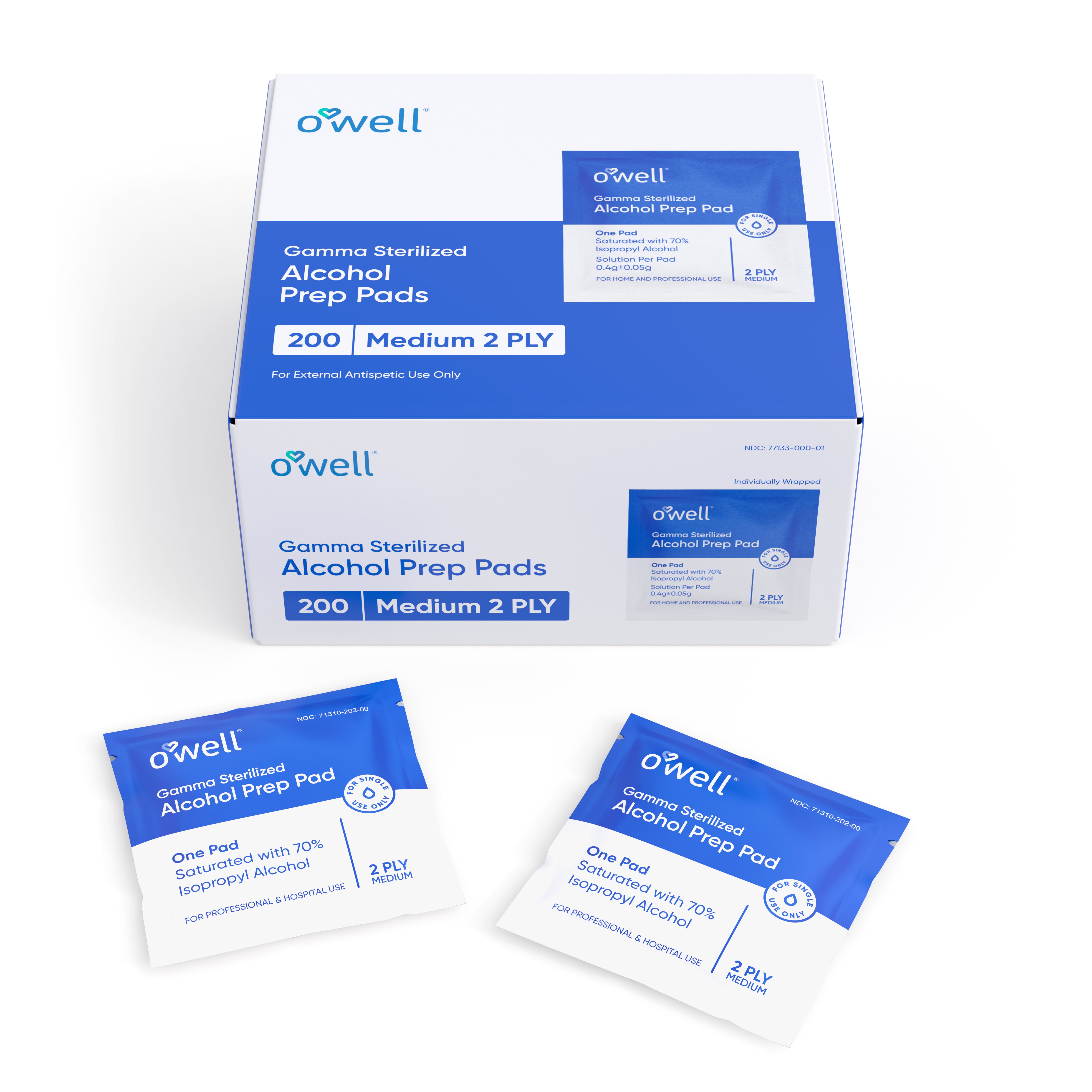 OWELL Alcohol Prep Pads, Individually Wrapped Alcohol Wipes (200 count)