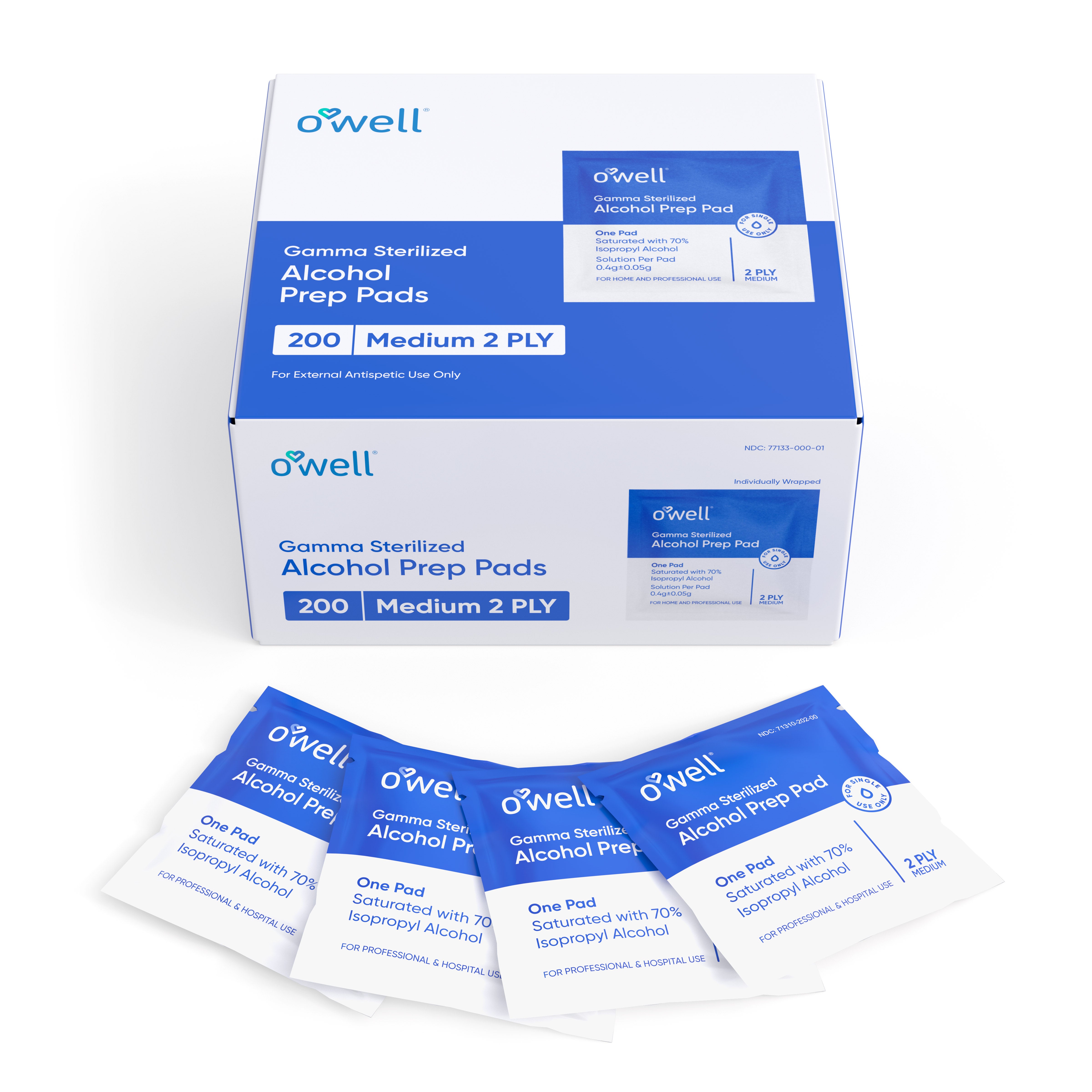 OWELL Alcohol Prep Pads, Individually Wrapped Alcohol Wipes (200 count)