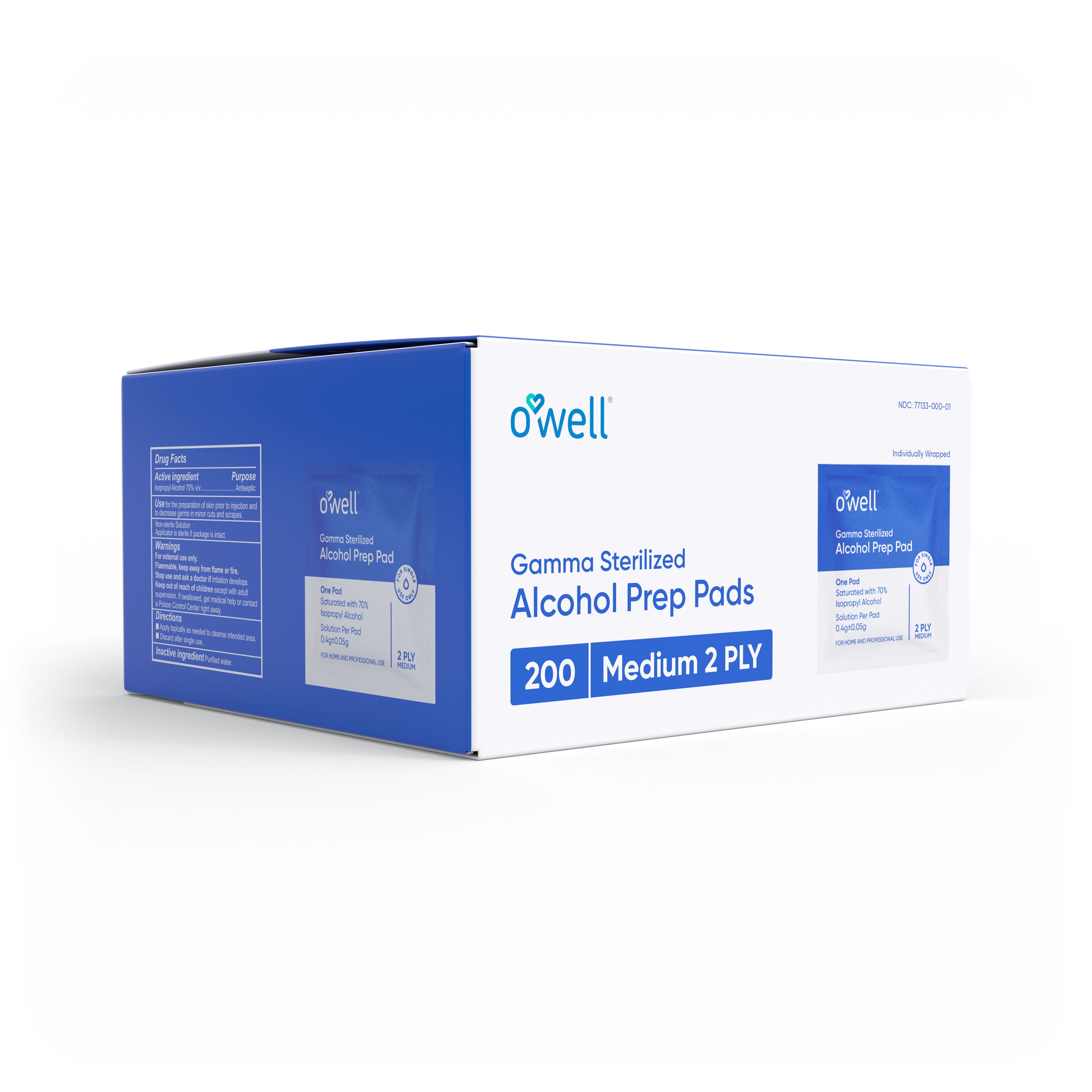 OWELL Alcohol Prep Pads, Individually Wrapped Alcohol Wipes (200 count)