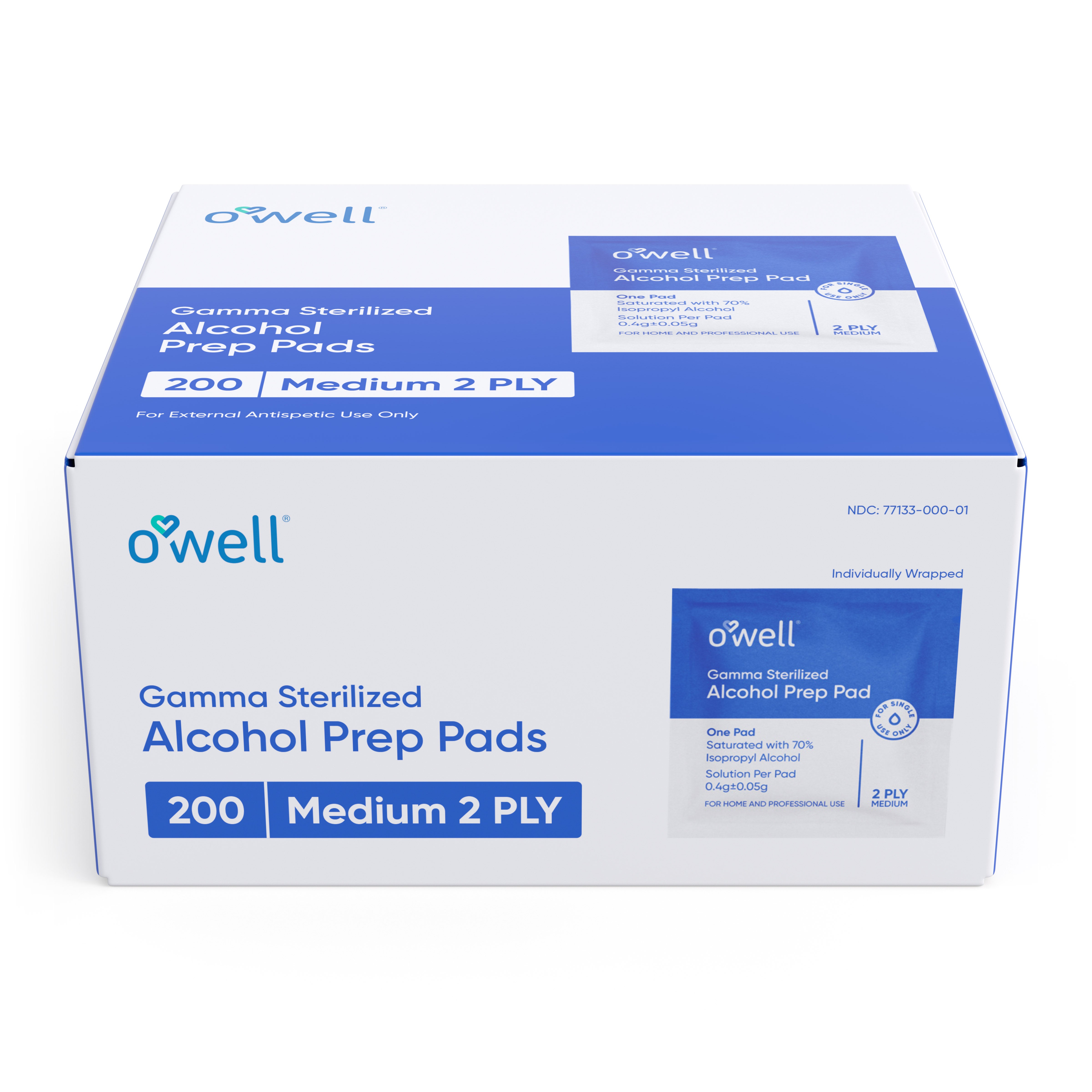 OWELL Alcohol Prep Pads, Individually Wrapped Alcohol Wipes (200 count)