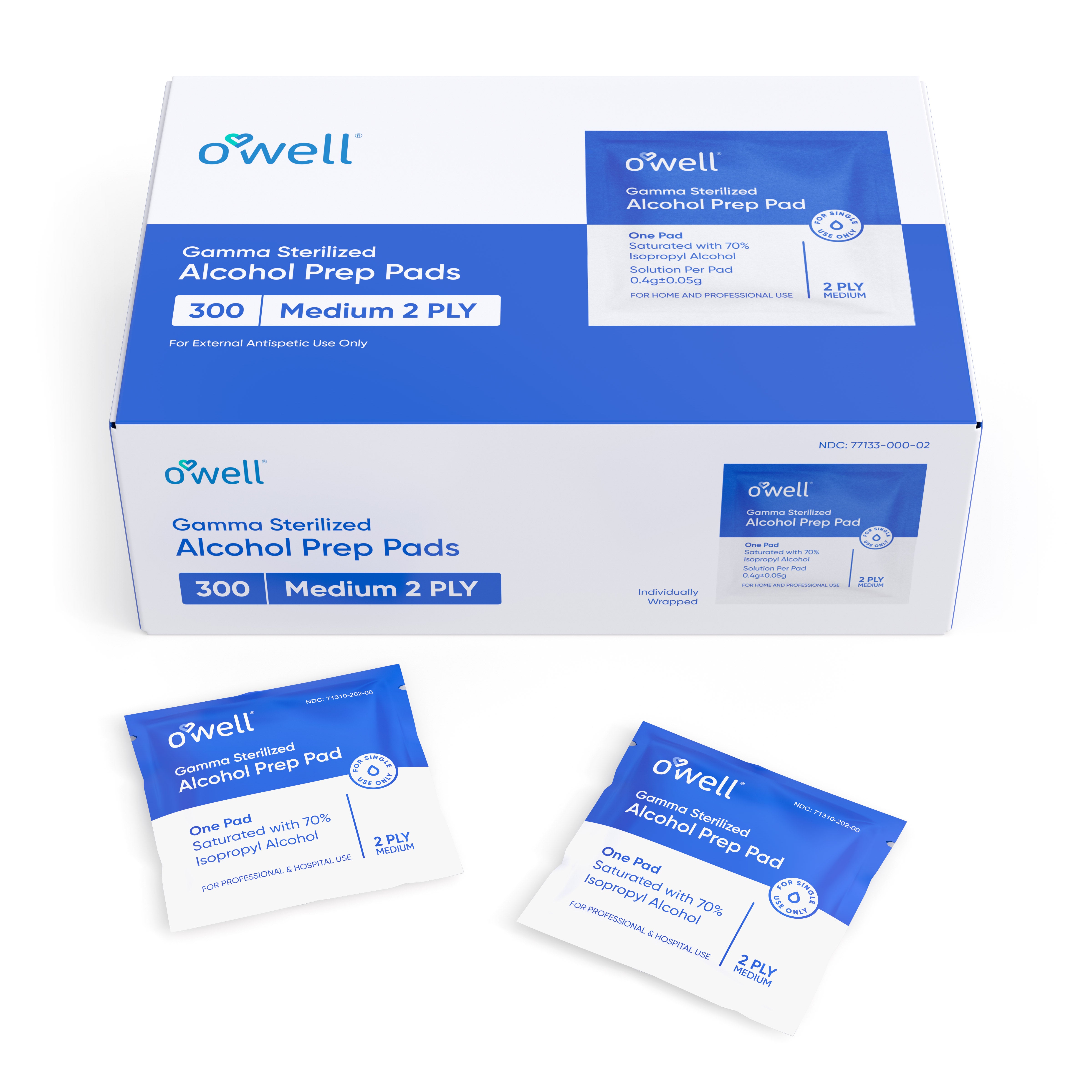 OWELL Alcohol Prep Pads, Individually Wrapped Alcohol Wipes (300 count)