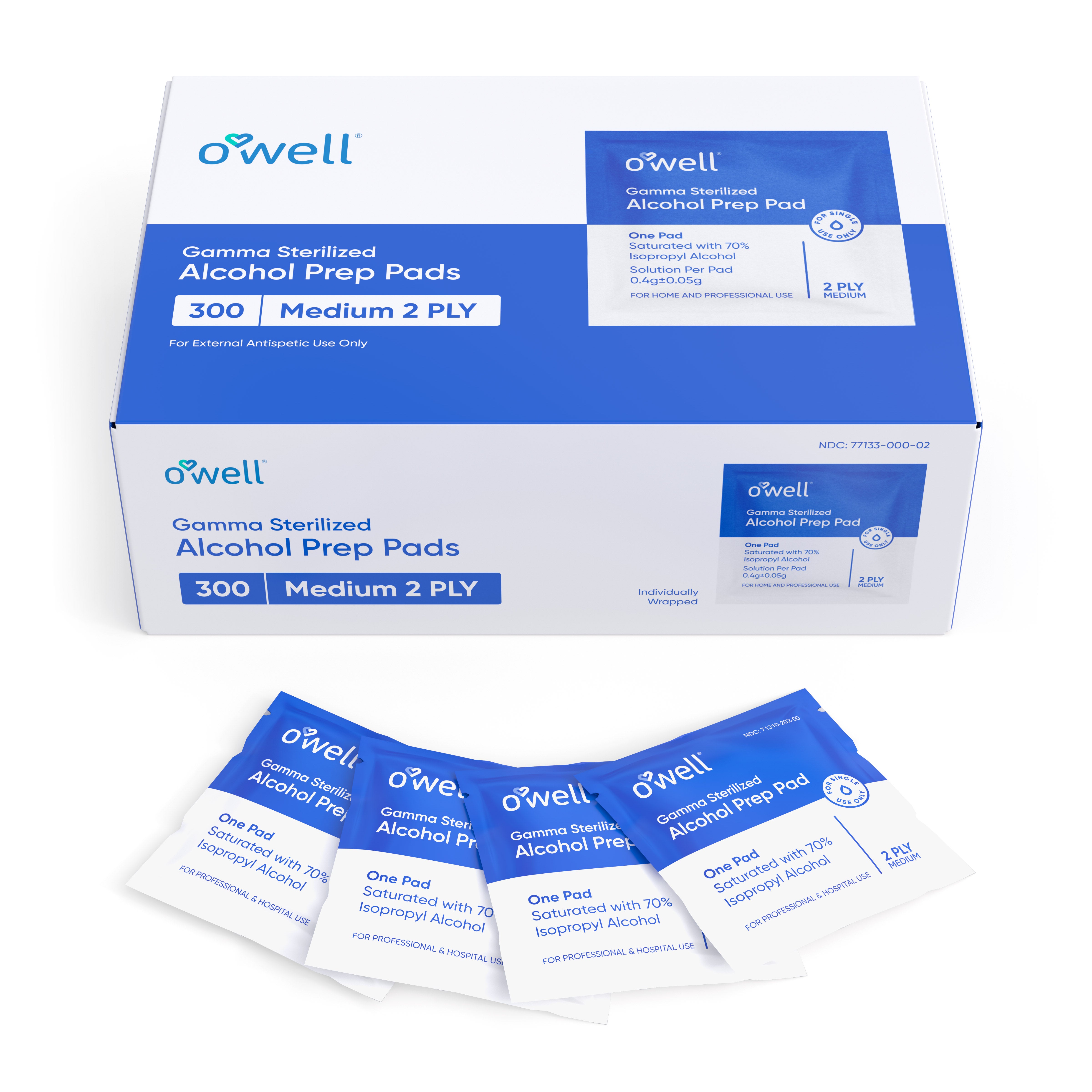 OWELL Alcohol Prep Pads, Individually Wrapped Alcohol Wipes (300 count)