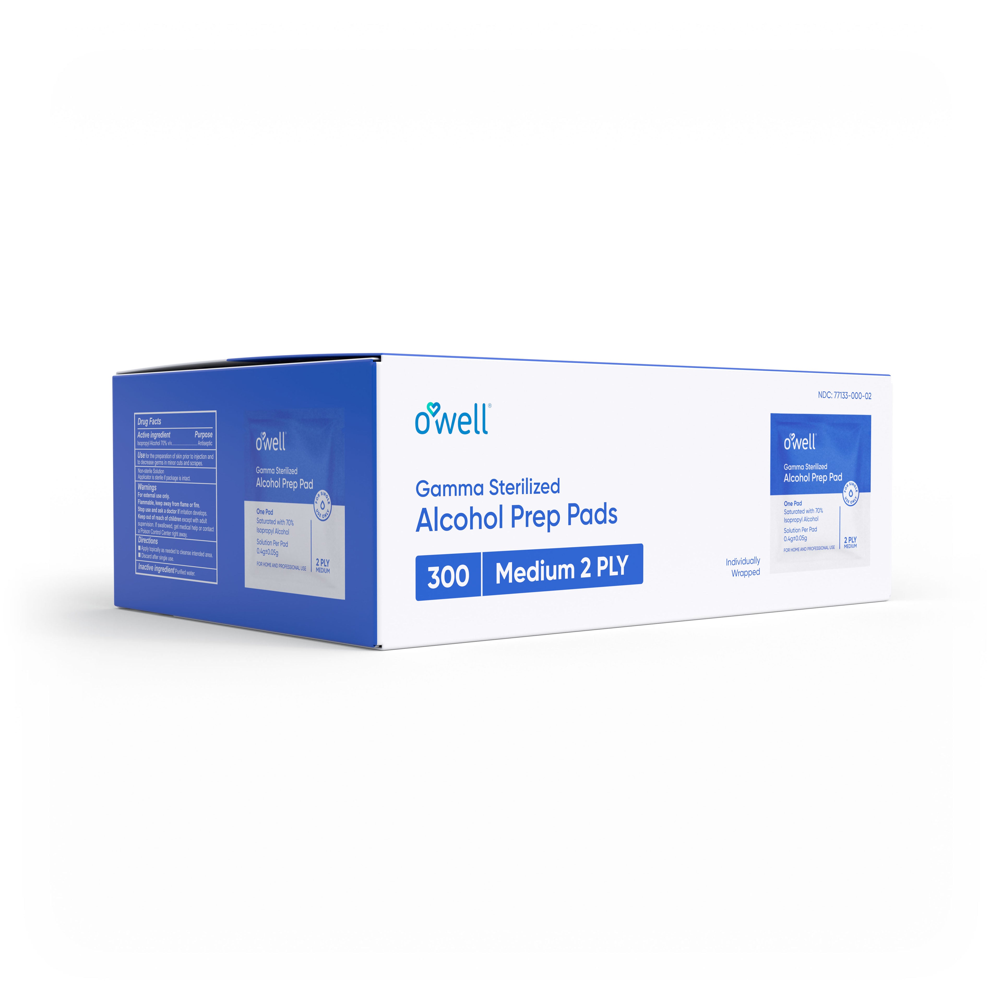 OWELL Alcohol Prep Pads, Individually Wrapped Alcohol Wipes (300 count)