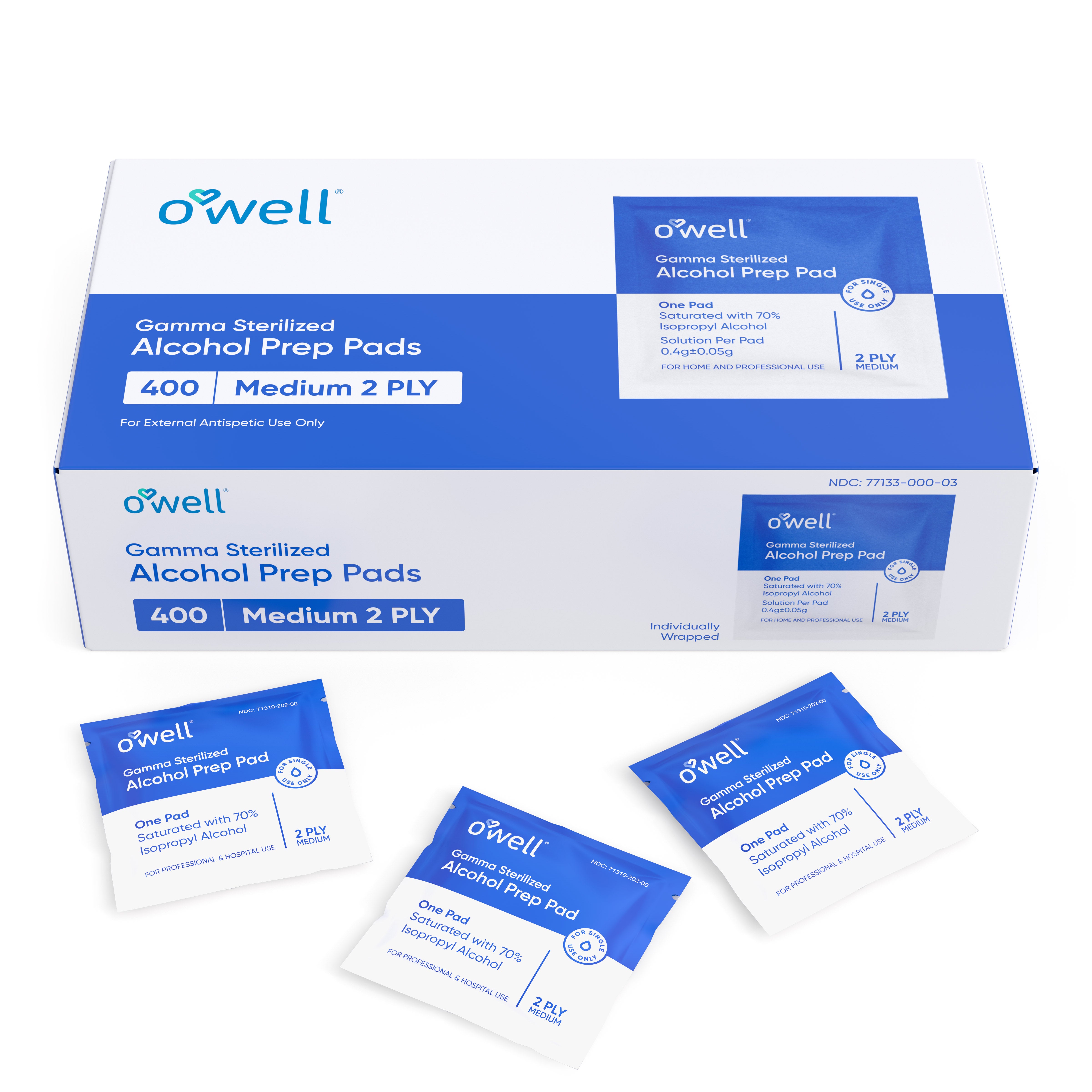 OWELL Alcohol Prep Pads, Individually Wrapped Alcohol Wipes (400 count)