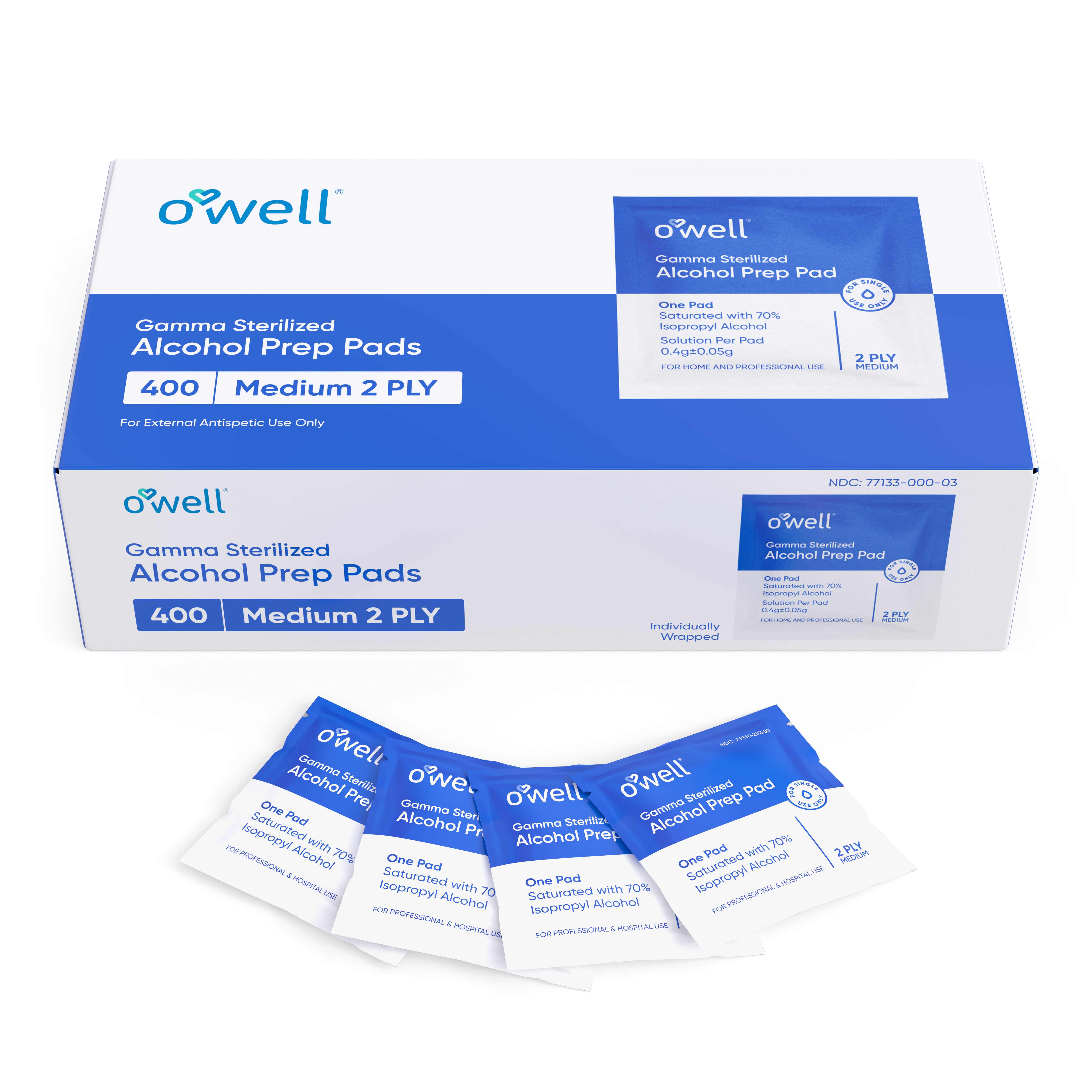 OWELL Alcohol Prep Pads, Individually Wrapped Alcohol Wipes (400 count)