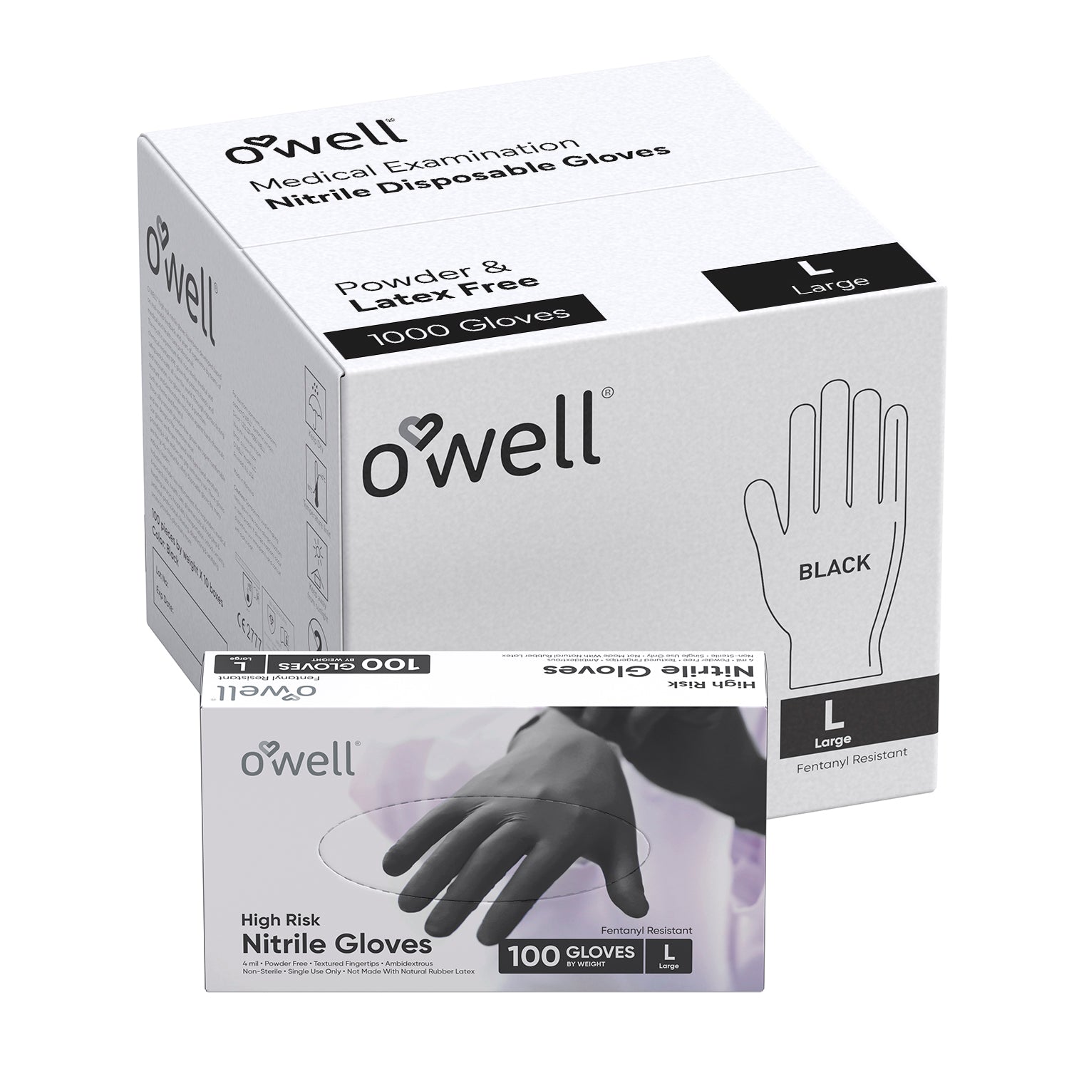 OWELL Black Nitrile Disposable Gloves (Case of 10 x 100 Count)