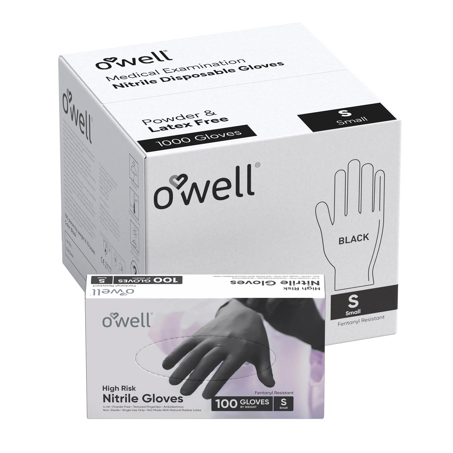 OWELL Black Nitrile Disposable Gloves (Case of 10 x 100 Count)