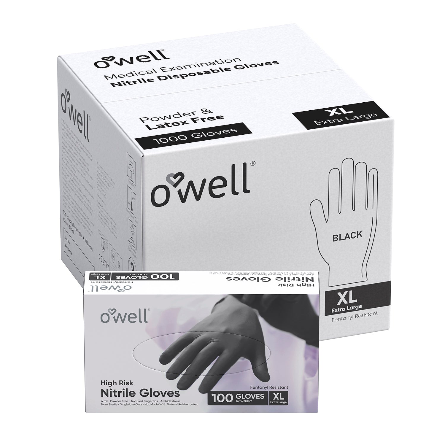 OWELL Black Nitrile Disposable Gloves (Case of 10 x 100 Count)