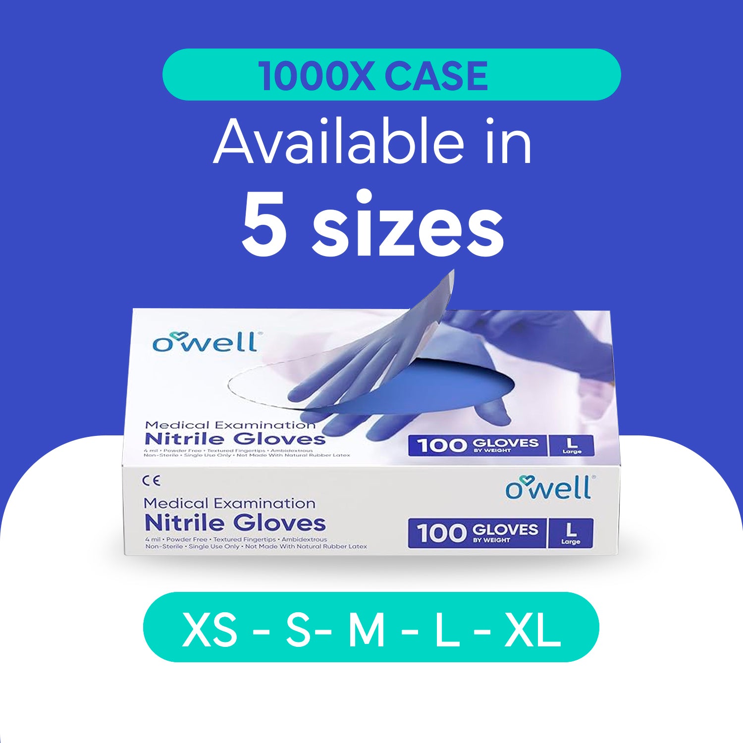 OWELL Medical Examination Nitrile Gloves (Case of 10 x 100 Count)