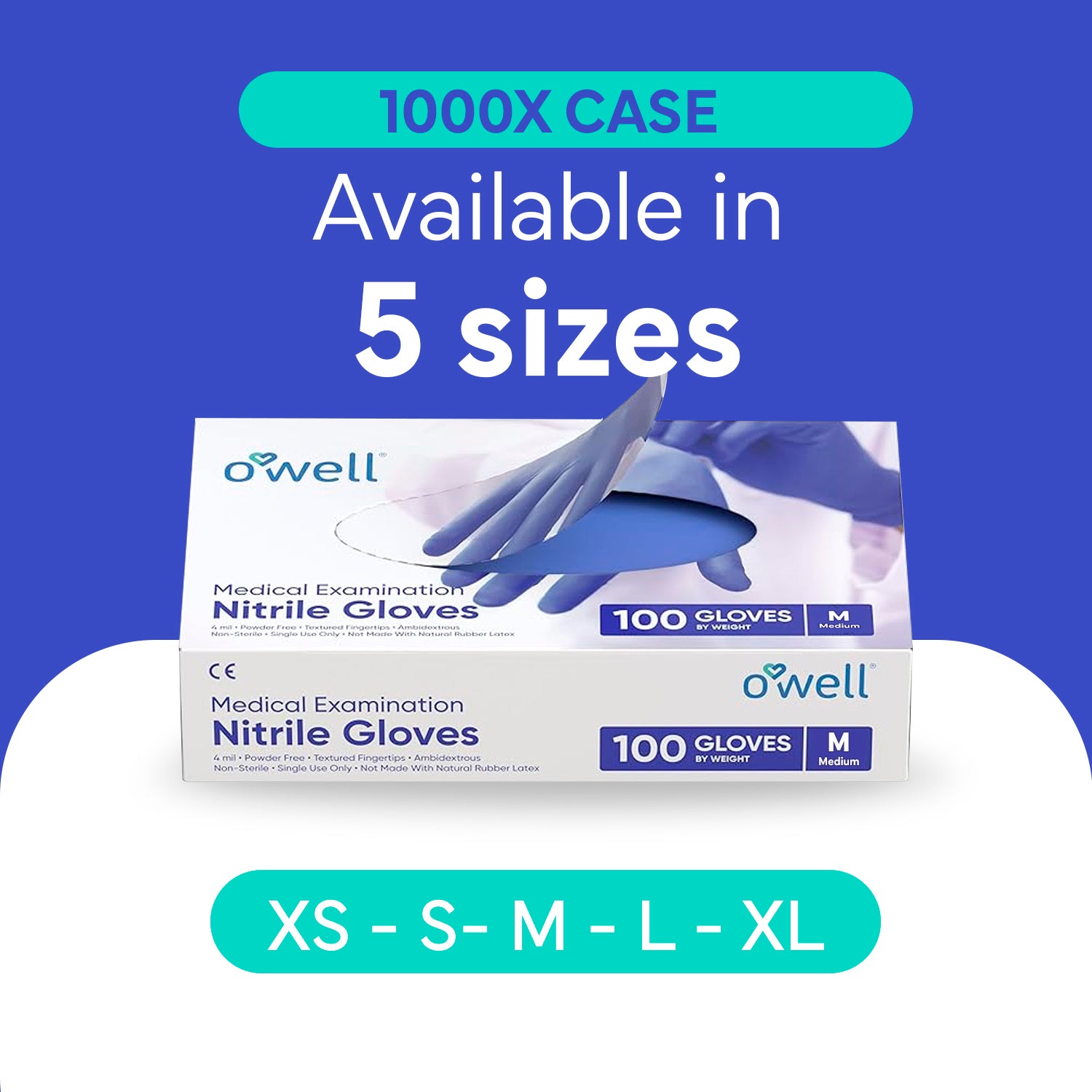 OWELL Medical Examination Nitrile Gloves (Case of 10 x 100 Count)