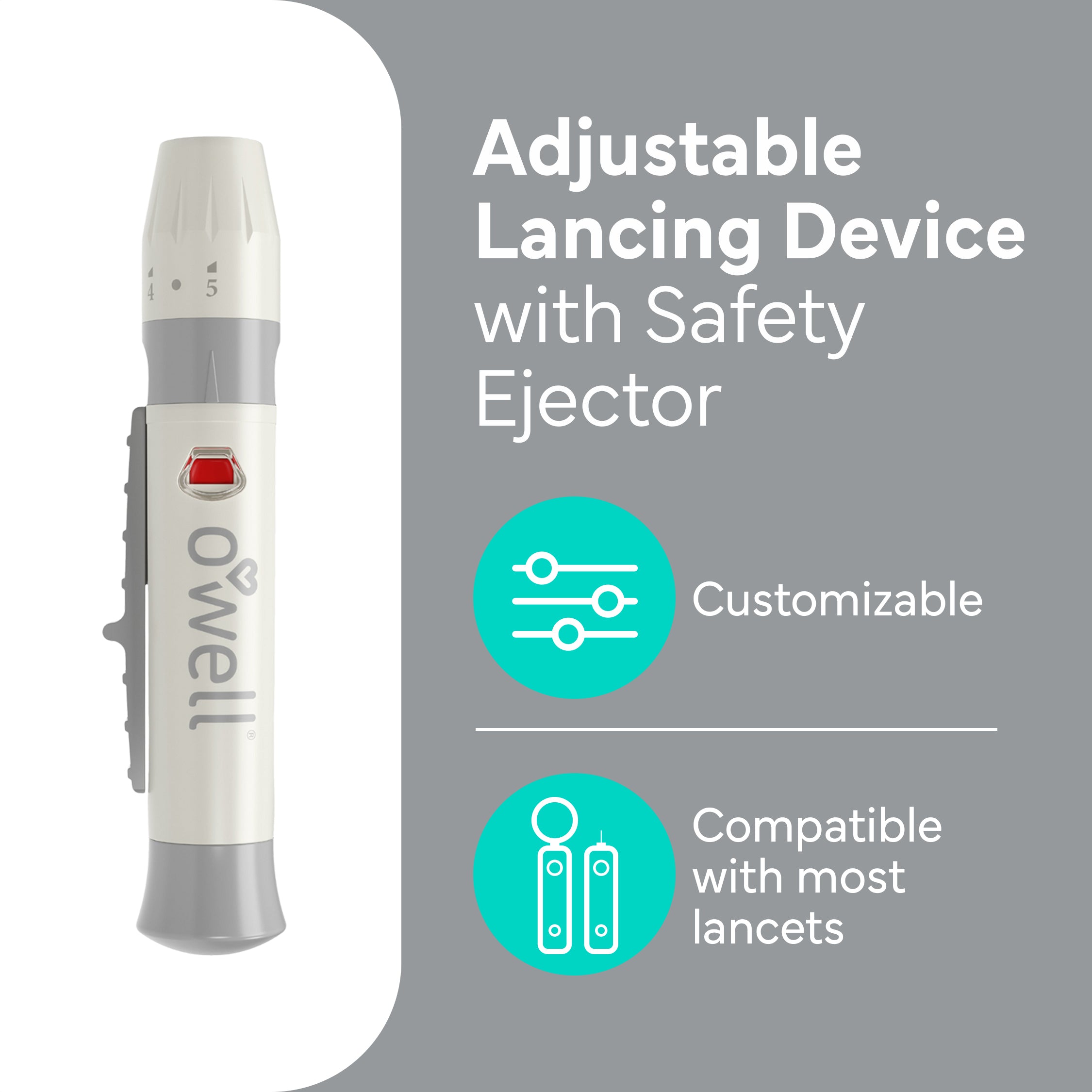 OWELL Lancing Device Kit - Adjustable Lancing Device with 40 Lancet Sample of Various Sizes