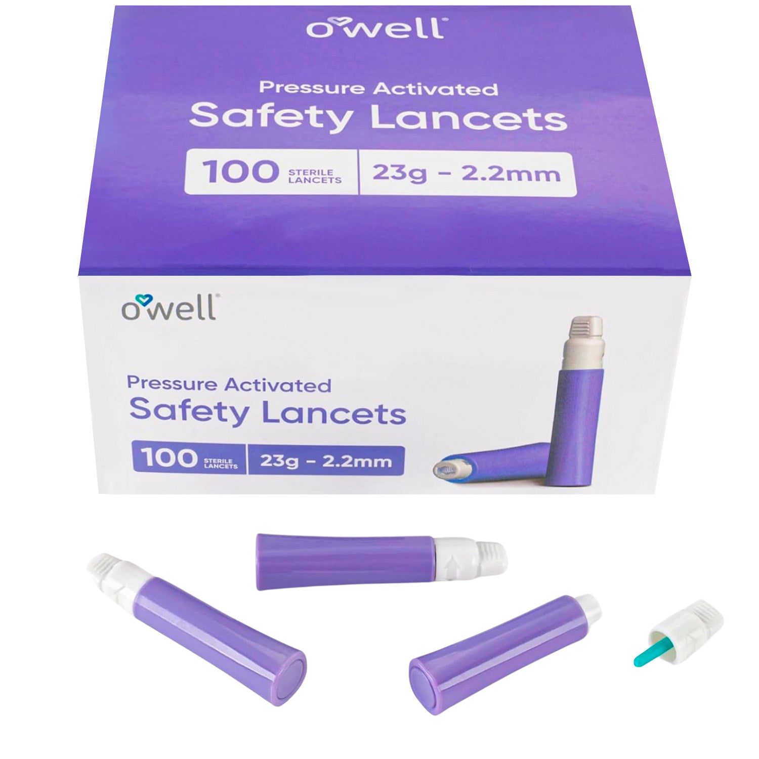 OWELL Pressure Activated Safety Lancets, 23 Gauge - 2.2mm (100 Count)