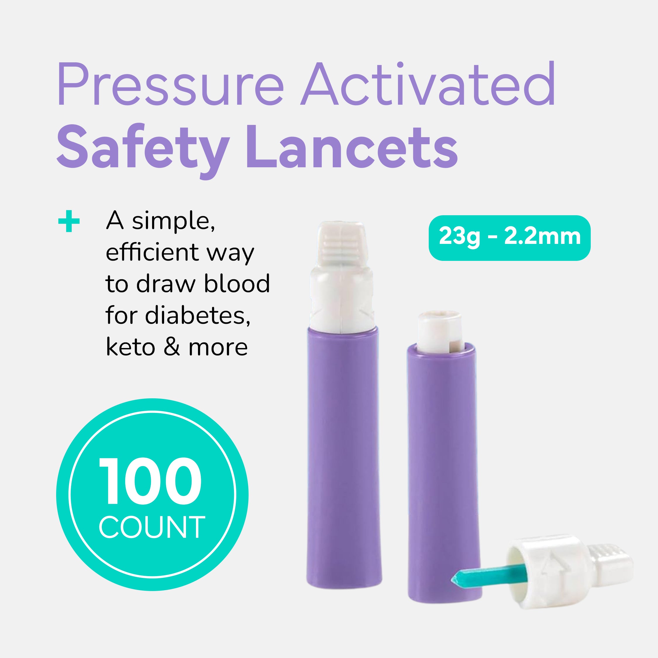 OWELL Pressure Activated Safety Lancets, 23 Gauge - 2.2mm (100 Count)