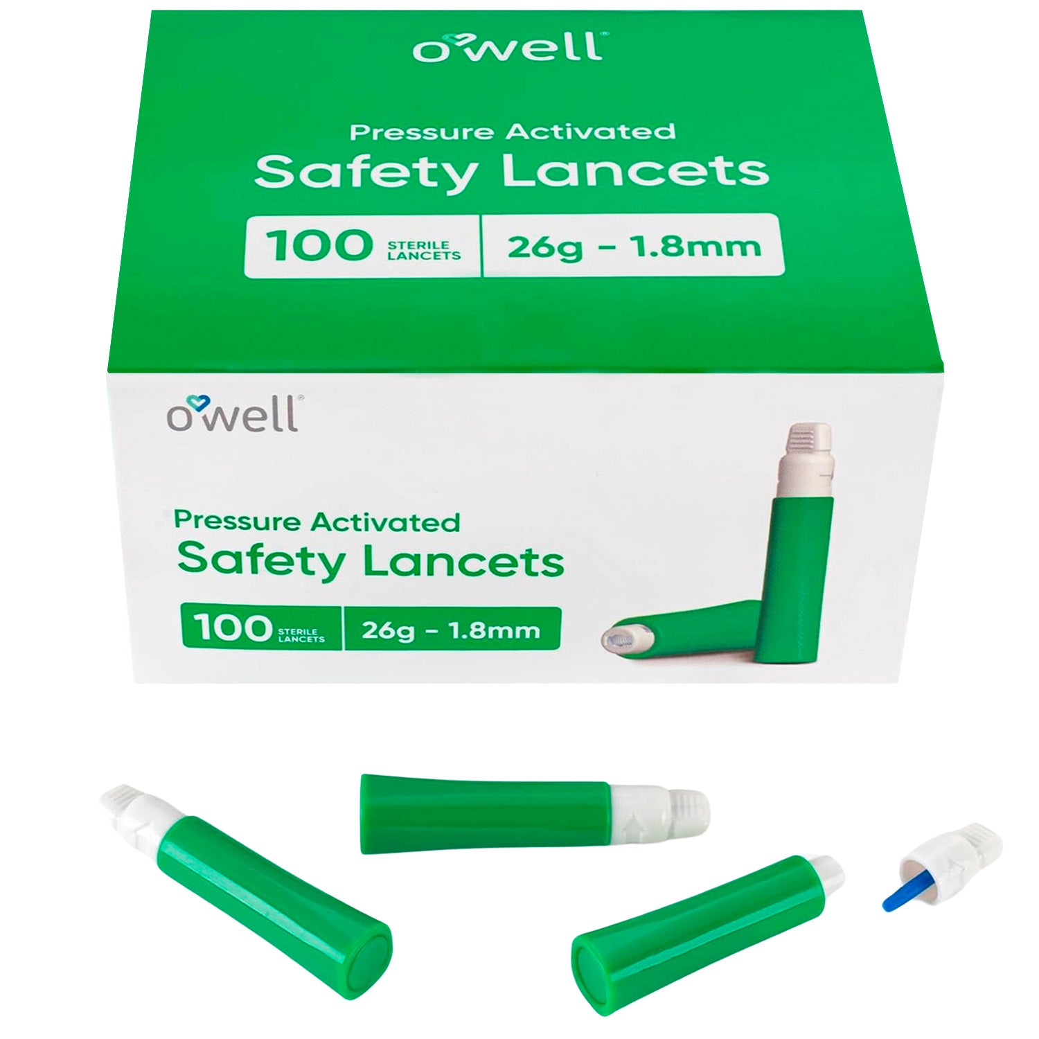 OWELL Pressure Activated Safety Lancets, 26 Gauge - 1.8mm (100 Count)