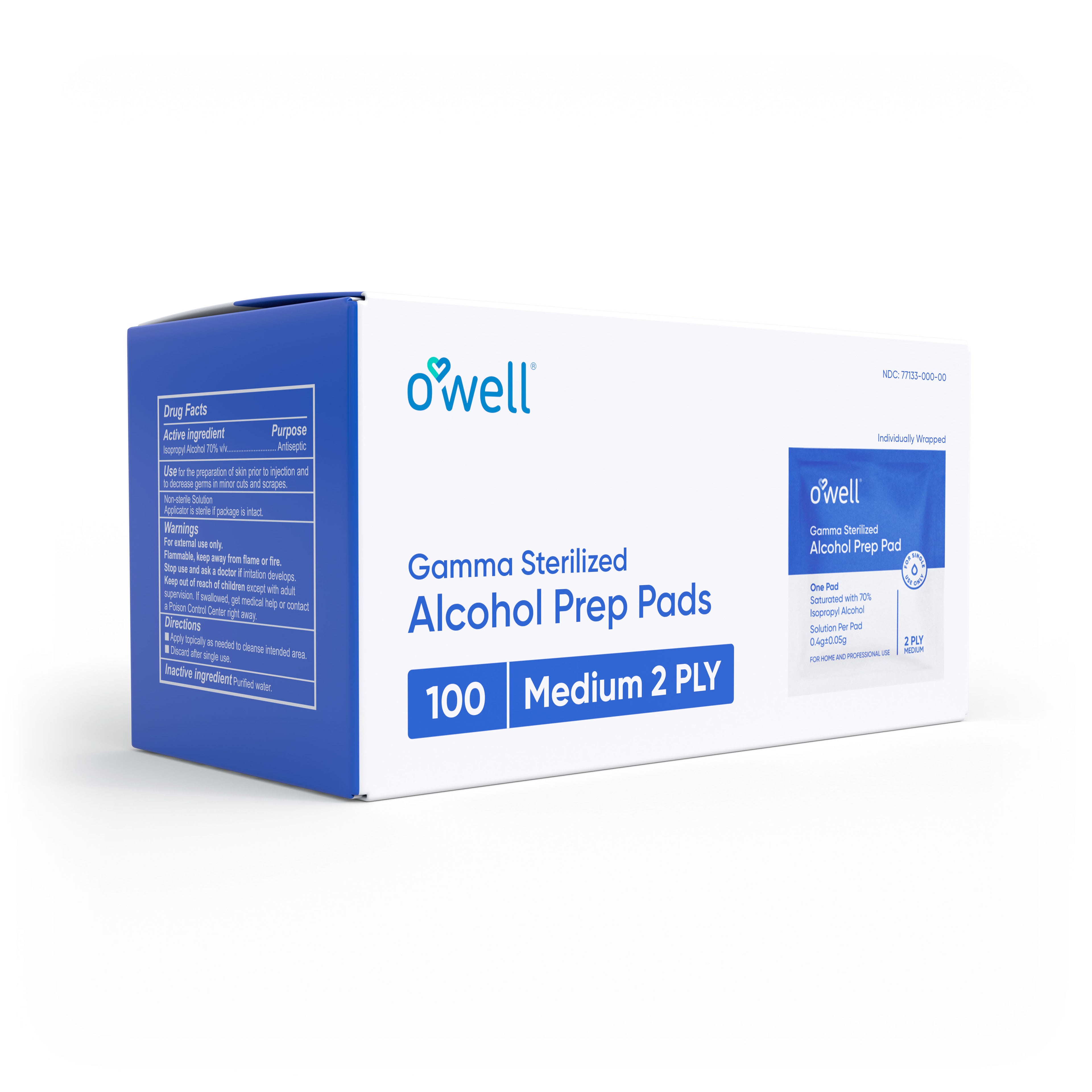 OWELL Alcohol Prep Pads, Individually Wrapped Alcohol Wipes (100 count)