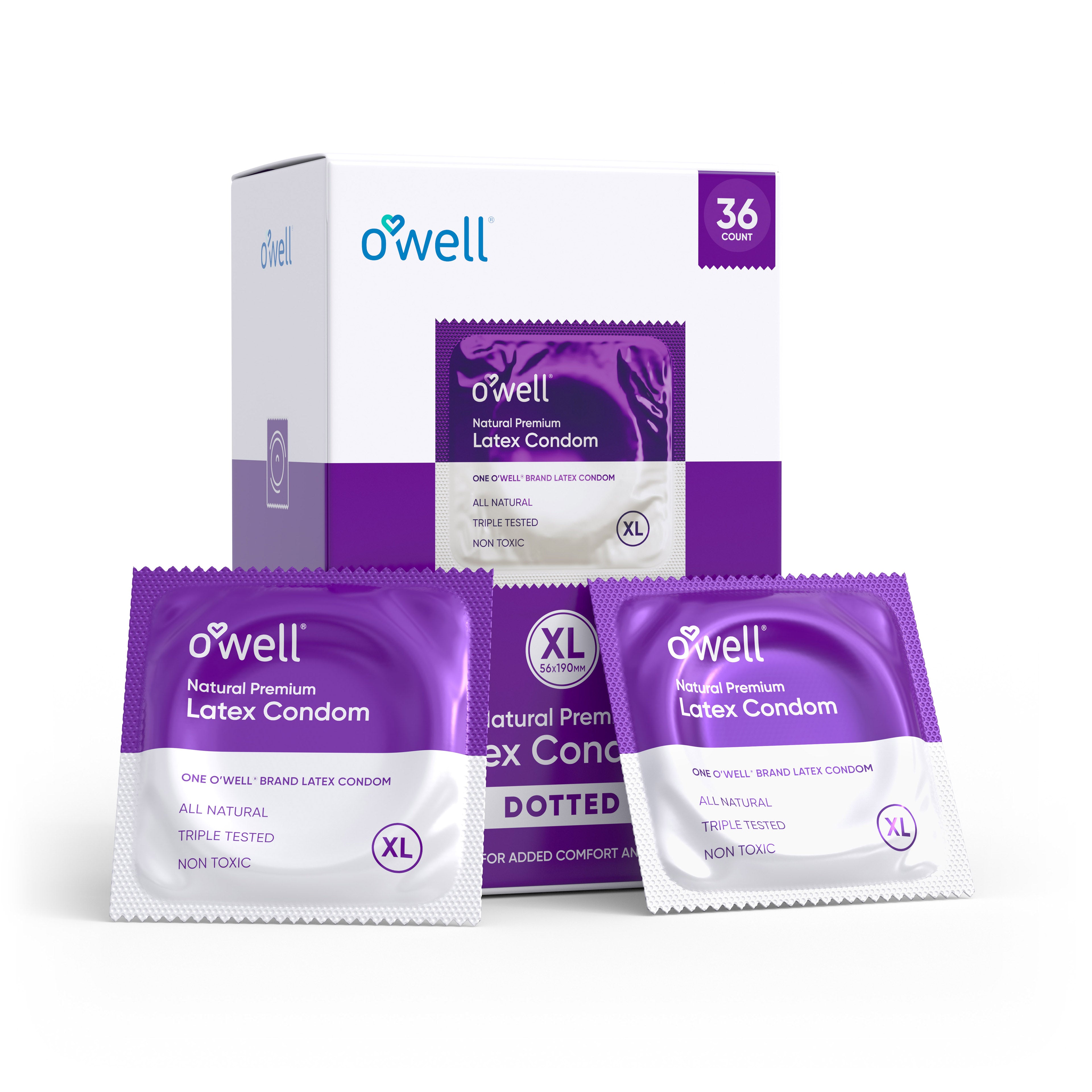 O’WELL Premium All-Natural Latex Condoms, 36 Count (Dotted)