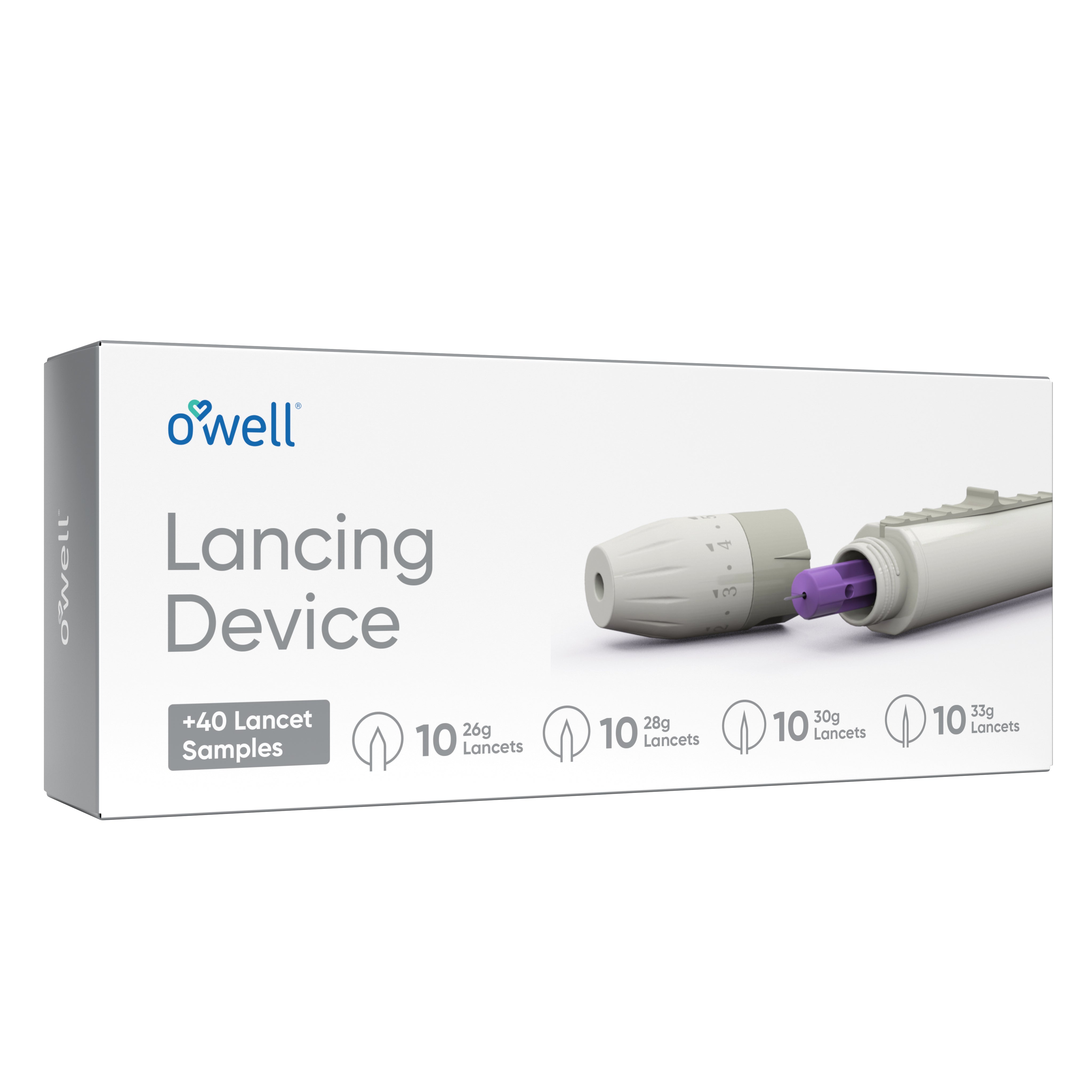 OWELL Lancing Device Kit - Adjustable Lancing Device with 40 Lancet Sample of Various Sizes